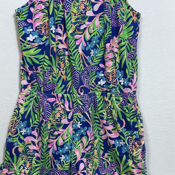 Lilly Pulitzer Brienne Borealis Blue Shorts Romper Girls L Floral Tropical Tiger - Picture 6 of 12